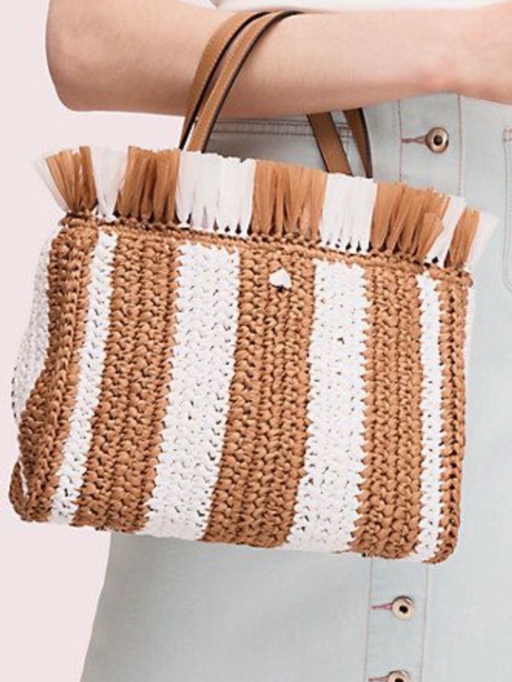 Kate Spade New York Sam Striped Straw Medium Satchel